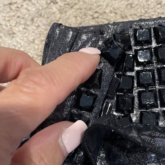 VTG Y2K BEBE  Metallic Mini Skirt Womens Small Silver Reptile Stretch Disco 90s - Picture 5 of 9